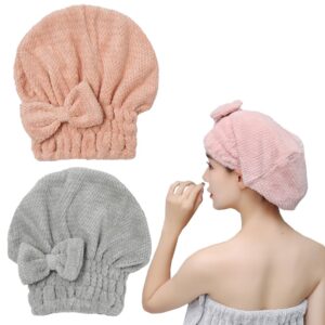 Microfiber Hair Towel Cap – Fast-Drying Absorbent Turban Towel for Curly or Straight Brief Hair (Pink & Grey)