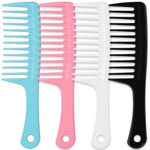 MODENGKONGJIAN 4-Pack Large Tooth Detangling Combs – Giant Styling Comb for Curly, Moist, and Lengthy Hair (Multi-Coloured, Fabricated from Polypropylene with Hand Grip)