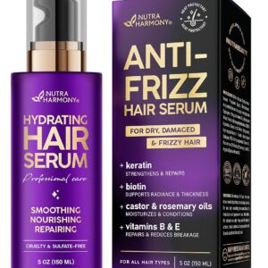 Moisturizing Hair Serum for Frizzy and Broken Locks – Keratin Therapy for Dry Hair Enriched with Biotin, Castor Oil, Rosemary Oil, Warmth Safety, and Anti-Frizz Properties